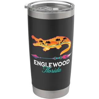 Englewood Florida Sommerurlaub Retro Sonne Alligator Doppelwandiger Edelstahl-Thermobecher