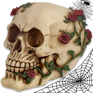 mtb more energy Deko Totenkopf ''Head of Roses'' - rote Rosen - Totenschädel Figur Dekoration