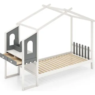 Costway Hausbett 90 x 200 cm Kiefer weiß grau