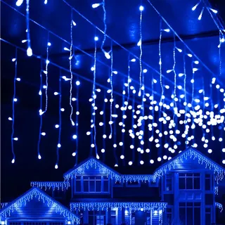 5X0.7M 216LED Blau Eisregen Lichtervorhang Lichterkette Weihnachten mit 8 Beleuchtungsmodi Innen Fenster Weihnachtsbeleuchtung Weihnachtsdeko