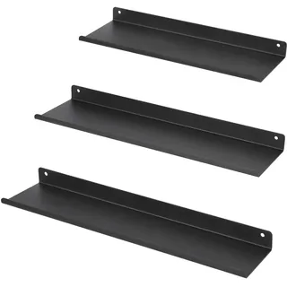 Uten Wandregal Metall Schwarz, Schweberegal Industrial 3er Set, Metallregale für Fotos, Büchern Deko, für Wohnzimmer, Schlafzimmer, Badezimmer, Küche, Länge