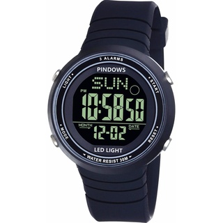 PINDOWS Damen Digital Armbanduhr Damen Armbanduhr für Damen Uhr Sportuhr Damen Digitaluhr Unisex Uhr Teenager Uhr mit 3 Alarmgruppen Licht wasserdichte Countdown Stoppuhr Multifunktions Armbanduhren