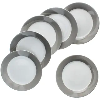MamboCat 6er Set Variant Grau Kuchenteller I farbige Porzellan-Frühstücksteller für 6 Personen I Bunte kleine Teller für Salat, Dessert & Co. beim Frühstück, Mittag, Kaffee & Abendbrot