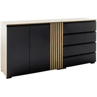 Moderano Sideboard , Anthrazit, Wildeiche , Kunststoff , Wildeiche , furniert , 4 Fächer , 4 Schublade(n) Schubladen , 187x92x45 cm , Typenauswahl, in verschiedenen Holzarten erhältlich, in verschiedenen Größen erhältlich , Holzmöbel, Wohnwände Holz, Wohnwand Serien Holz