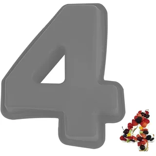 YXHZVON Kuchenform Zahlen Silikon Backform Zahl 4, Number Cake Backform, Groß 3D Zahlen Tortenform, Antihaftige DIY Motivbackformen für Kindergeburtstag, Hochzeit Jubiläum(Grau)