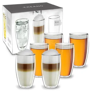 Creano doppelwandiges Thermoglas 250ml „DG-SH“, Doppelwandglas auch für kleine Hände geeignet, doppelwandige Cappuccinotassen, Kaffee, Tee, Latte Gläser 6er Set