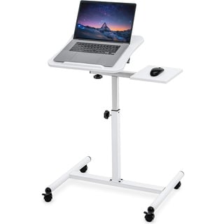 Tatkraft Bianca Schön Laptoptisch auf Rollen, Laptop-Stehpult mit Mausbrett, Einstellbarer Höhe von 72 bis 110 cm, MDF Holz Tischplatte 360 ° drehbar und 160 ° Neigung für bequemes Stehen und Sitzen