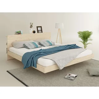 OTTO home Massivholzbett »Amaliah Schwebebett, versteckte Regale hinter dem Kopfteil,« schwebender Effekt, mit Lattenrost, modernes Design, stabile Qualität