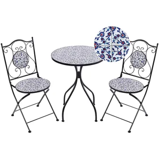 BELIANI Balkon Set Schwarz u. Blau aus Metall Mosaik Muster mit 2 Stühlen 1 Tisch Outdoor Terrassenmöbel Gartenmöbel Balkonmöbel - Schwarz, Blau, Weiß
