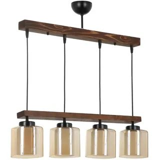 Rustikaler Holzleuchter mit Glaskappe, 15 cm Durchmesser, 80 cm Höhe, verstellbar, E27-Fassung, Vintage-Farben | Perfekt für die Wohnkultur