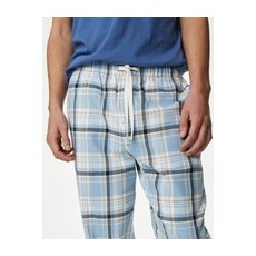 Mens M&S Collection Pure Cotton Checked Loungewear Bottoms - Blue Mix, Blue Mix - M