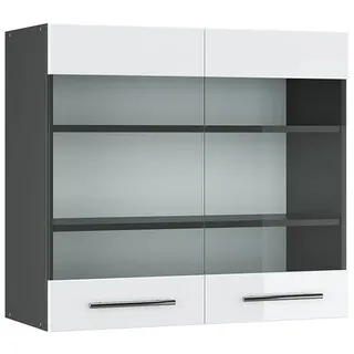 Vicco Küchenglasschrank Fame-Line Weiß Hochglanz 80 cm , Holzwerkstoff , 3 Fächer , Rechteckig , 80x72x34.1 cm , Küchen, Küchenmöbel, Küchenschränke, Küchenoberschränke