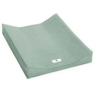 Julius Zöllner Wickeauflagenüberzug für 2-Keil-Mulde aus Musselin, Grün, Made in Germany, OEKO-TEX Standard 100, Größe: 50/65 cm