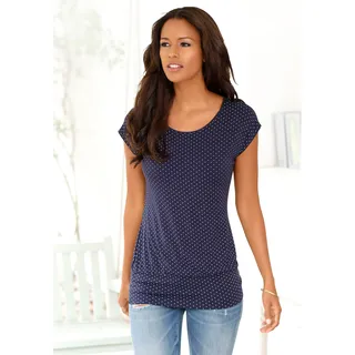 Longshirt LASCANA "mit breitem Bund", Damen, Gr. 36/38, blau (marine, gepunktet), Obermaterial: 95% Viskose (LENZINGTM ECOVEROTM), 5% Elasthan, gepunktet, bequem lang, Rundhals, Shirts Longshirt, aus weichem Viskose-Stretch