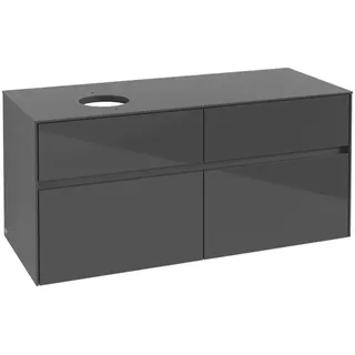 Villeroy & Boch Collaro Waschbeckenunterschrank, Wandmontage, 4 Auszüge SoftClose, Waschbecken links, 1200x548x500mm, C04200FP, Farbe: Front/Korpus: Glossy Grey, Griff: Graphite
