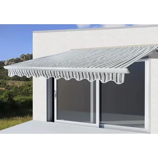 Elektrische Kassetten-Markise T122, Vollkassette Volant 4x3m Polyester Grau/Weiß - Grau