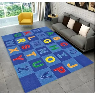 QMETOS ABC Cartoon Alphabet Teppich Krabbeln Spielzimmer Früherziehungs Für Wohnzimmer Schlafzimmer rutschfeste Matte 80X150Cm