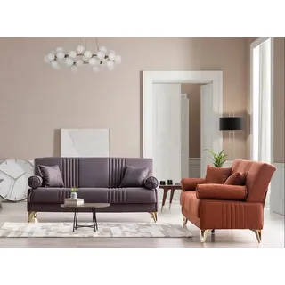 Stilvolles 3+3 Sitzer Sofa-Set Modernes Design für elegantes komfortables Wohnen - Orange