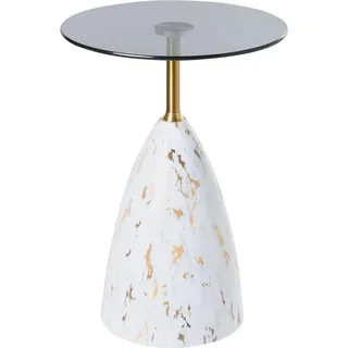 BELIANI Beistelltisch Weißer Marmor / Schwarz aus Metall Marmoroptik Glas Rund Klein Modernes Design Elegant Couchtisch Kaffeetisch für Wohnzimmer - Weiß, Schwarz, Gold