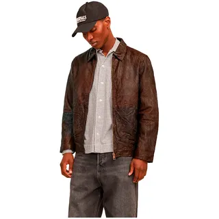 JACK & JONES Crincle Lederjacke - Chocolate Brown - XL Mann Braun XL