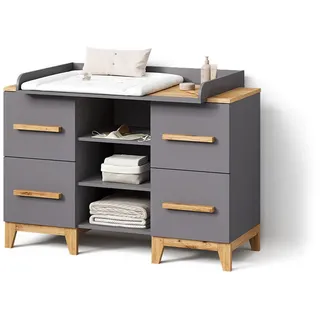 Livinity® Wickelkommode Mailo Grau/Artisan XL mit 4 Schubladen , Grau, Eiche Artisan , Holzwerkstoff , 7 Fächer , Rechteckig , 133x108x70 cm , Babymöbel & Kindermöbel, Babyzimmer, Wickelkommoden & Zubehör, Wickelkommoden