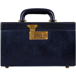 Time Resistance Marineblau Leder-Schmuckkästchen Vollnarbenleder Schmuck Organizer Aufbewahrung von Accessoires Schließfach mit Schlüssel