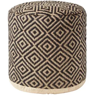 Homescapes Sitzpouf rund mit Ethno-Muster, 40/40/45 cm , Schwarz , Textil , Rund , 45x40x45 cm , Wohnzimmer, Sessel, Hocker & Hockerbänke, Poufs