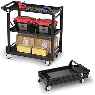 Servierwagen 3-in-1, Klappbarer Wagen 3 Etagen, Rollwagen klappbar, Dienstwagen mit Rädern, für Küche, Hotel, Werkstatt, Kunststudio und Galerie