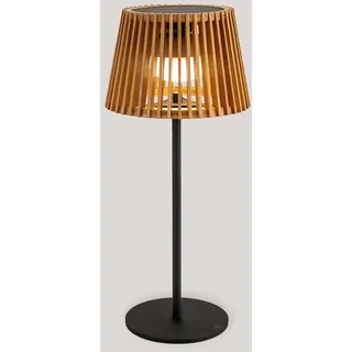 Licht-Erlebnisse LED Tischleuchte Solar Holz Metall 36cm IP54 2700K Kabellos