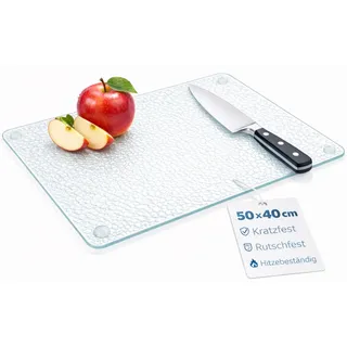 getgastro Schneidebrett Glas 50x40, rutschfest mit Füße, Glasschneidebrett ohne Mikroplastik, hygienisches Küchen-brett, kratzfeste & hitzebeständige Oberfläche