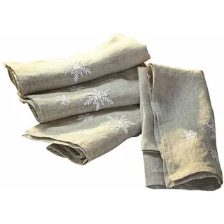LOBERON Serviette 4er Set Ruspi, leinen | Weihnachten, Winter, Festtage, Schneeflocke, Hübsche Schneeflocken-Stickerei, Hochwertiges Leinengewebe