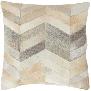 Homescapes Patchwork-Kissen Fell & Leder 45/45 cm Chevron , Patchwork , Füllung: Polyester , Quadratisch , 45x45 cm , Oeko-Tex® , Heimtextilien, Wohntextilien, Kissen, Zierkissen