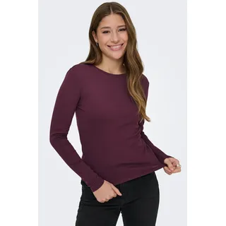 Langarmshirt ONLY "ONLRILEY O-NECK L/S TOP JRS", Damen, Gr. S, lila (winetasting), Jersey, Obermaterial: 96% Baumwolle, 4% Elasthan, unifarben, normal, Rundhals, Shirts Langarmshirt, Baumwollmischung