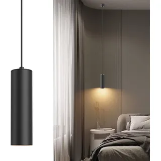 Klighten Pendelleuchte GU10 Zylinder, Hängelampe LED mit Leuchtmittel 5W 472LM, Hängeleuchte Höhenverstellbar Pendellampe für Küche Nachttisch Esstisch Wohnzimmer, Warmweiß 3000K, 20cm, Schwarz