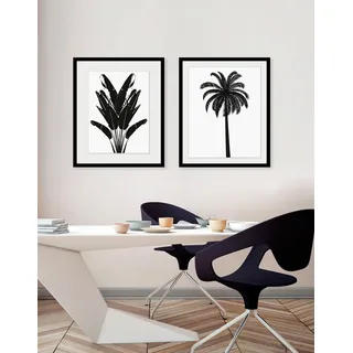 Queence »Palma« Blätter Kunst Pflanzen Pflanzenbilder Schwarz-Weiß 1 Stk. tlg. HD Premium Poster-Druck inkl. Holzrahmen,