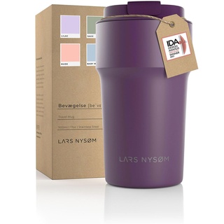 LARS NYSØM Thermo Kaffeebecher to go 500ml | Travel Mug 0,5 Liter mit Isolierung | Auslaufsicherer Edelstahl Thermobecher für Kaffee und Tee unterwegs | Teebecher (Deep Purple, 500ml)