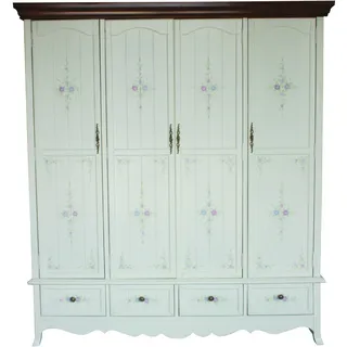 Ländlicher Keiderschrank Schrank Regal Schränke 198cm Garderobe Echtholz Möbel - Weiß