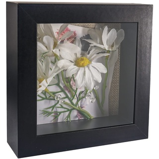 GraduatePro Bilderrahmen zum Befüllen Tief für Objektrahmen Schwarz mit Glas Hochzeit 3D Box Deko Wand Oder Schreibtisch Family Geschenk 13x13 cm