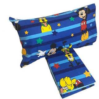 Disney Mickey Mouse Bettwäsche-Set für Einzelbett, aus Flanell aus Reiner Baumwolle, Bettbezug + Spannbettlaken + Kissenbezug