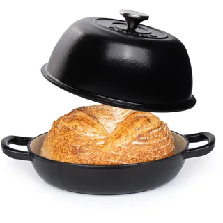 Emaillierter Gusseisen Bräter – Dutch Oven für Sauerteig Brotbacken – Brotbacktopf aus Gusseisen – Schwarz, 6L, 22cm – von Nuovva