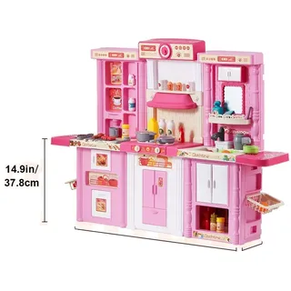 Kinderküchen-Spielset, realistisches Kocherlebnis, 74 Zubehörteile , Rosa