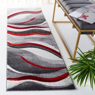 SAFAVIEH Zeitgenössische Teppich für Wohnzimmer, Esszimmer, Schlafzimmer - Hollywood Collection, Kurzer Flor, Grau und Rot, 69 X 244 cm