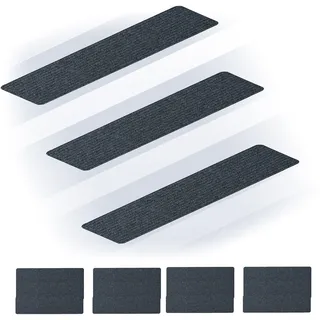 Relaxdays Stufenmatten 16er Set, rechteckige Treppenstufenmatten, 75 x 20 cm, selbsthaftende Treppenteppiche, dunkelgrau