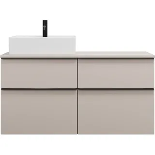 Burgbad Eqio Keramik-Aufsatzwaschtisch quadratisch, links, inklusive Waschtischunterschrank mit 4 Schubladen, Breite 1200mm, SGUS120LF6583C0001G0252, Farbe: Lichtgrau Matt / Lichtgrau Matt,