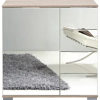 Schlafzimmer Kommode in Eiche sägerau Nb. mit Spiegelfront ELSTRA-43, B/H/T ca. 81/83/41 cm - Braun