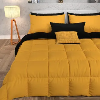 PETTI Artigiani Italiani – Winterbettdecke 240x260 cm, Zweifarbig Gelb/Schwarz, Wendedecke Aus Mikrofaser 300 g/m2, Für Doppelbett, Warme Kuscheldecke, Made in Italy