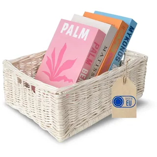 Creative Home Weidenkorb Weiß Aufbewahrungskorb 40 x 30 x 16 cm | Handgeglochten, Haltbar | Korb Geflochten Naturkorb mit Griffen Aufbewahrung | Für Regal, Spielzeug, Werkzeuge, Bad Korb