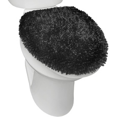 SoHome Spa Step Luxus Plüsch Chenille Shag Maschinenwaschbar Ultra Soft Standard Toilettendeckel Bezug 47 x 49,8 cm schwarz