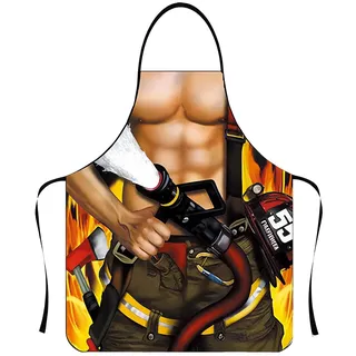 GXGM 1 Stück Grillschürze lustig,Grillschürze für Männer,Kochschürze Küchenschürze, Lustige Schürze Wasserdichte,Geschenk für Männer Party Costume Grill (Feuerwehr)