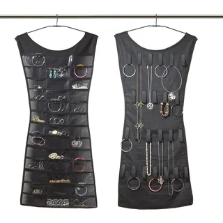Schmuckhalter im Kleid-Design, Organizer, doppelseitig, für Ketten, Ringe und Ohrringe mit mehreren Taschen